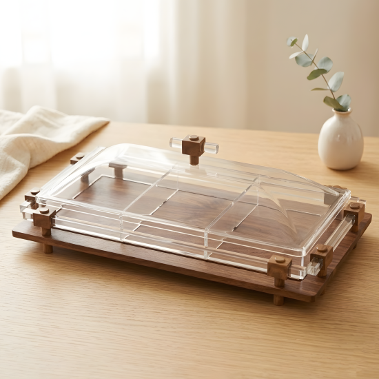 Wooden & Acrylic Three-Section Serving Platter
